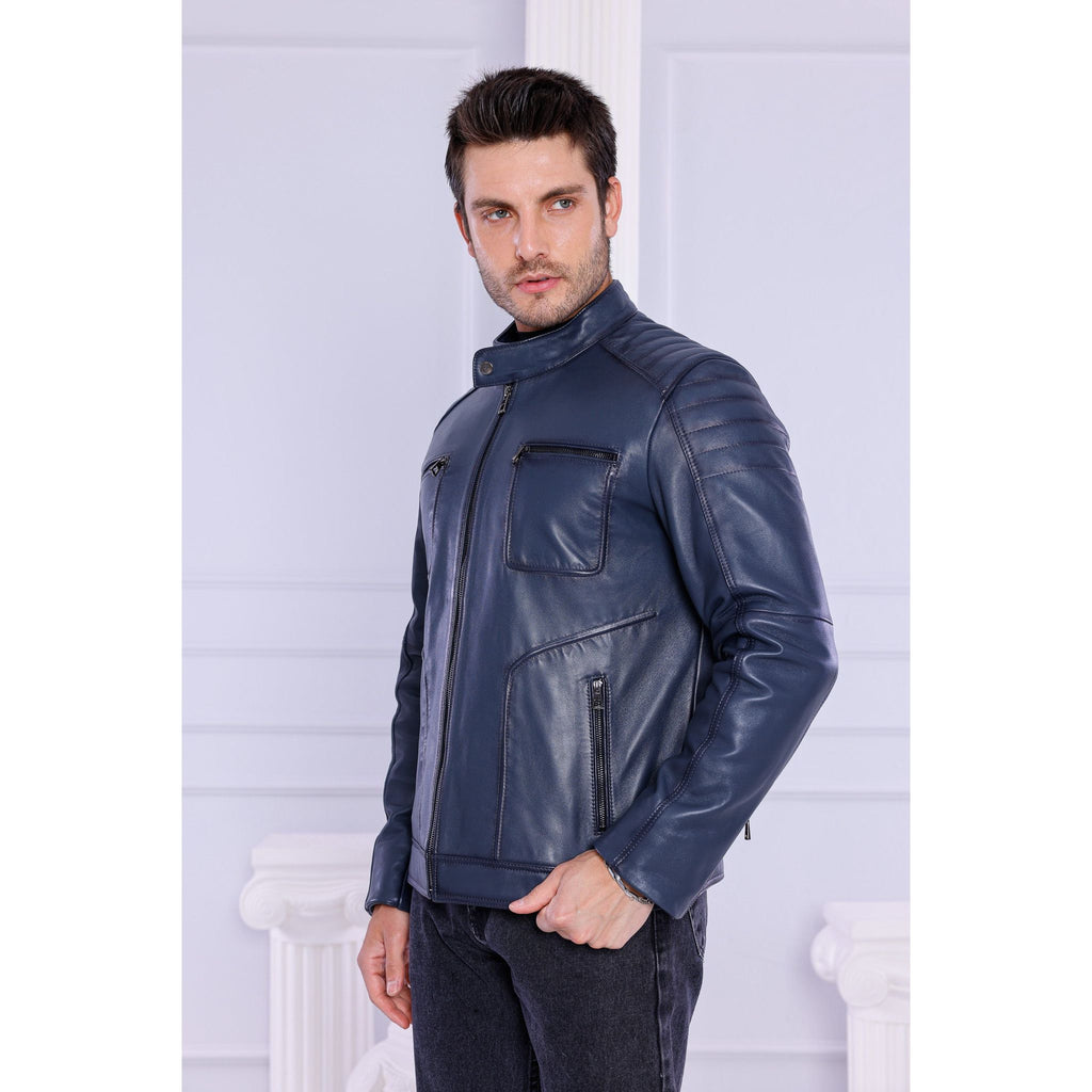 The Argento Navy Blue Leather Jacket