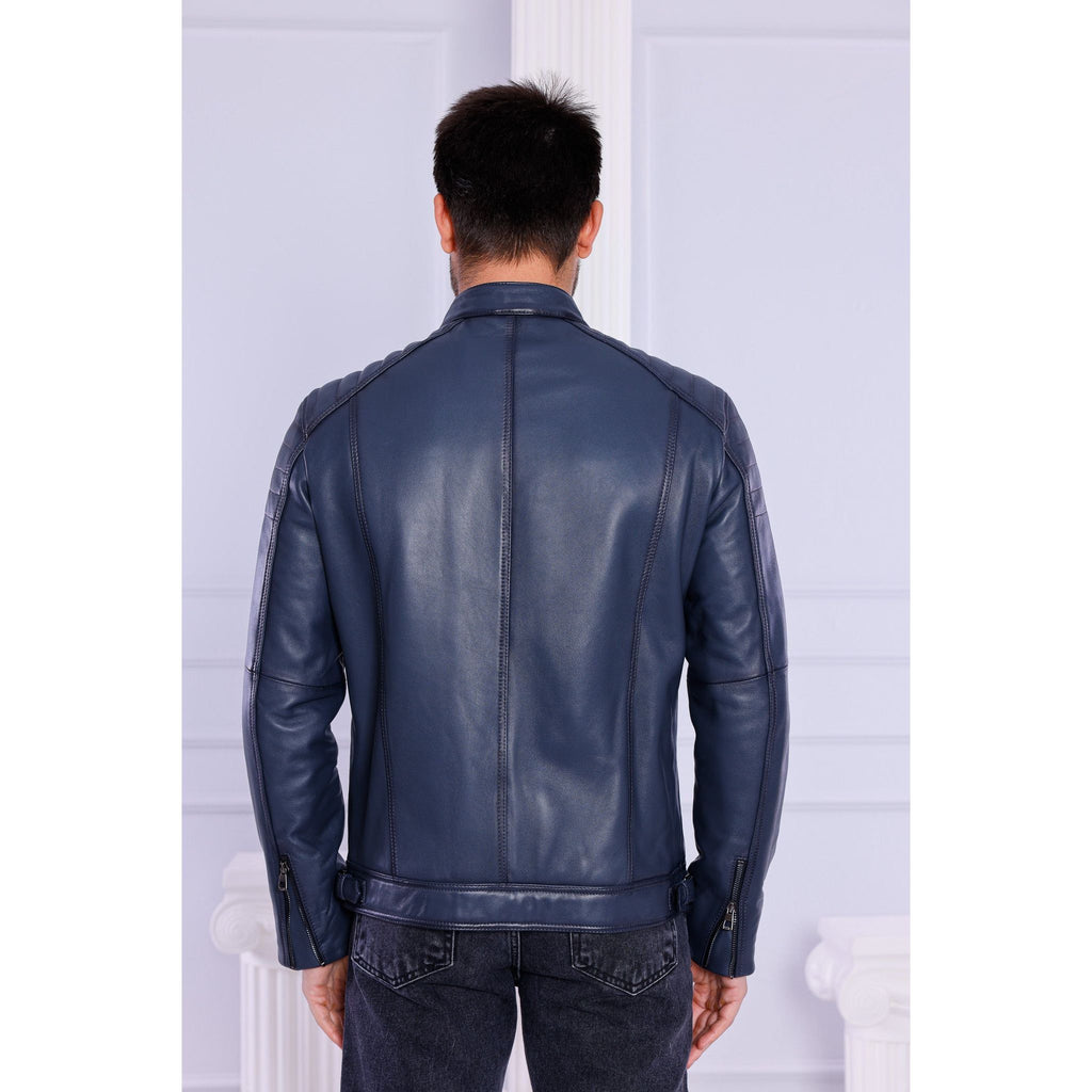 The Argento Navy Blue Leather Jacket
