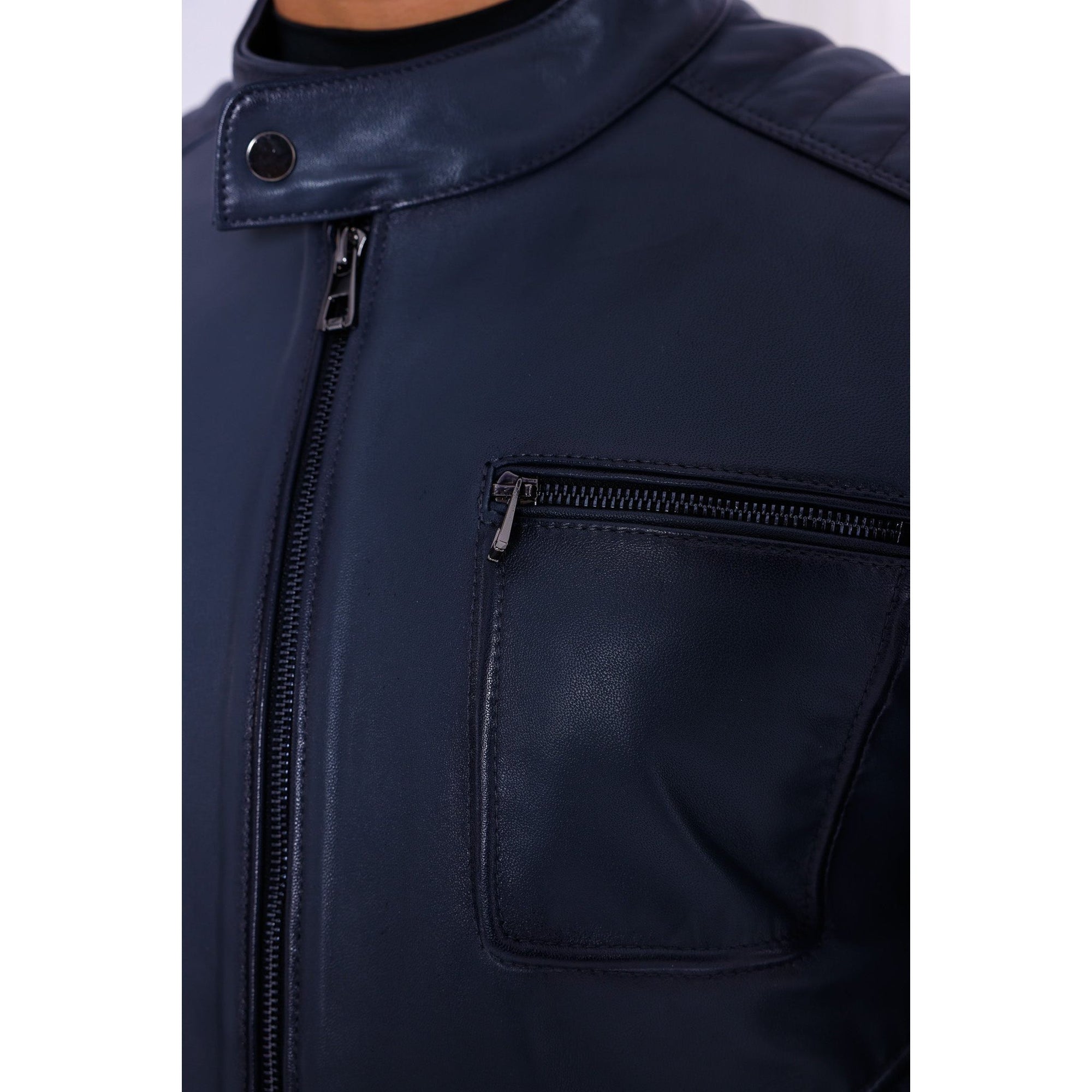 The Argento Navy Blue Leather Jacket