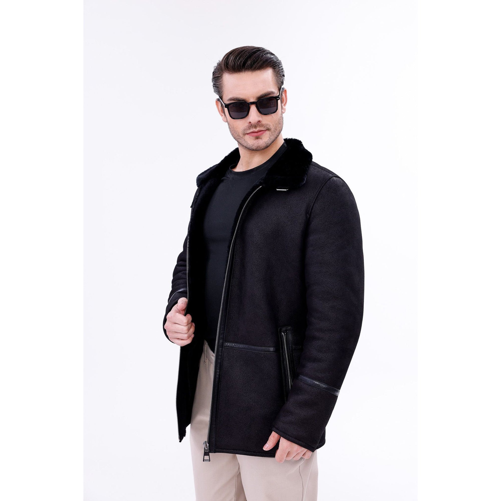 The Varese Black Shearling Men Jacket