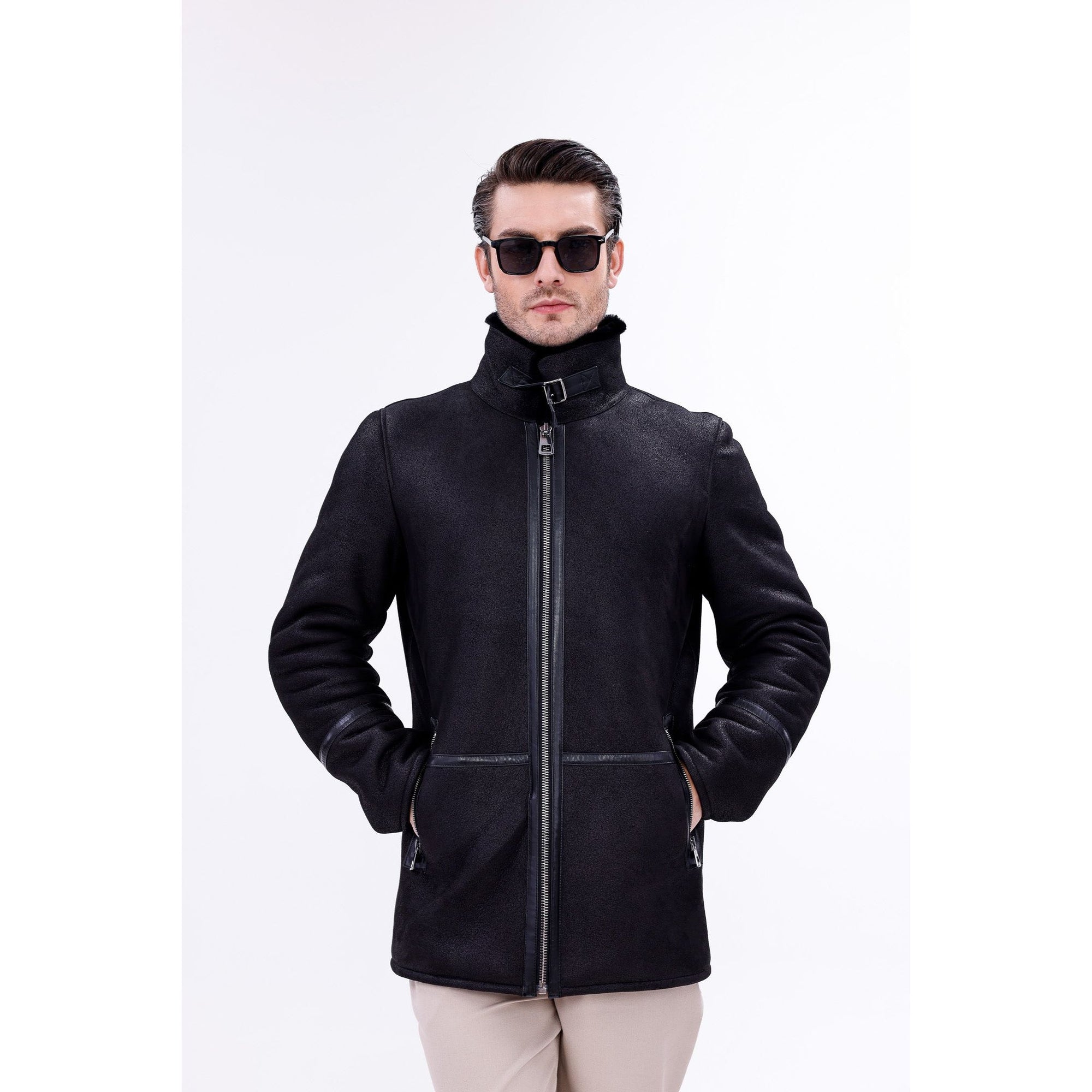 The Varese Black Shearling Men Jacket