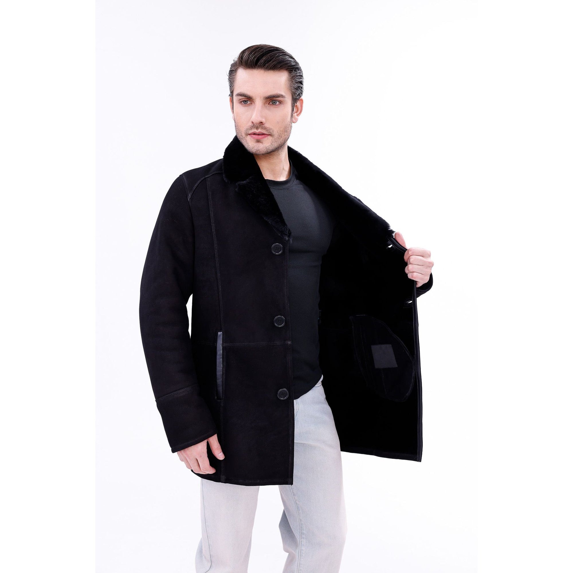 Vinci The Lariana Black Shearling Men Jacket Black