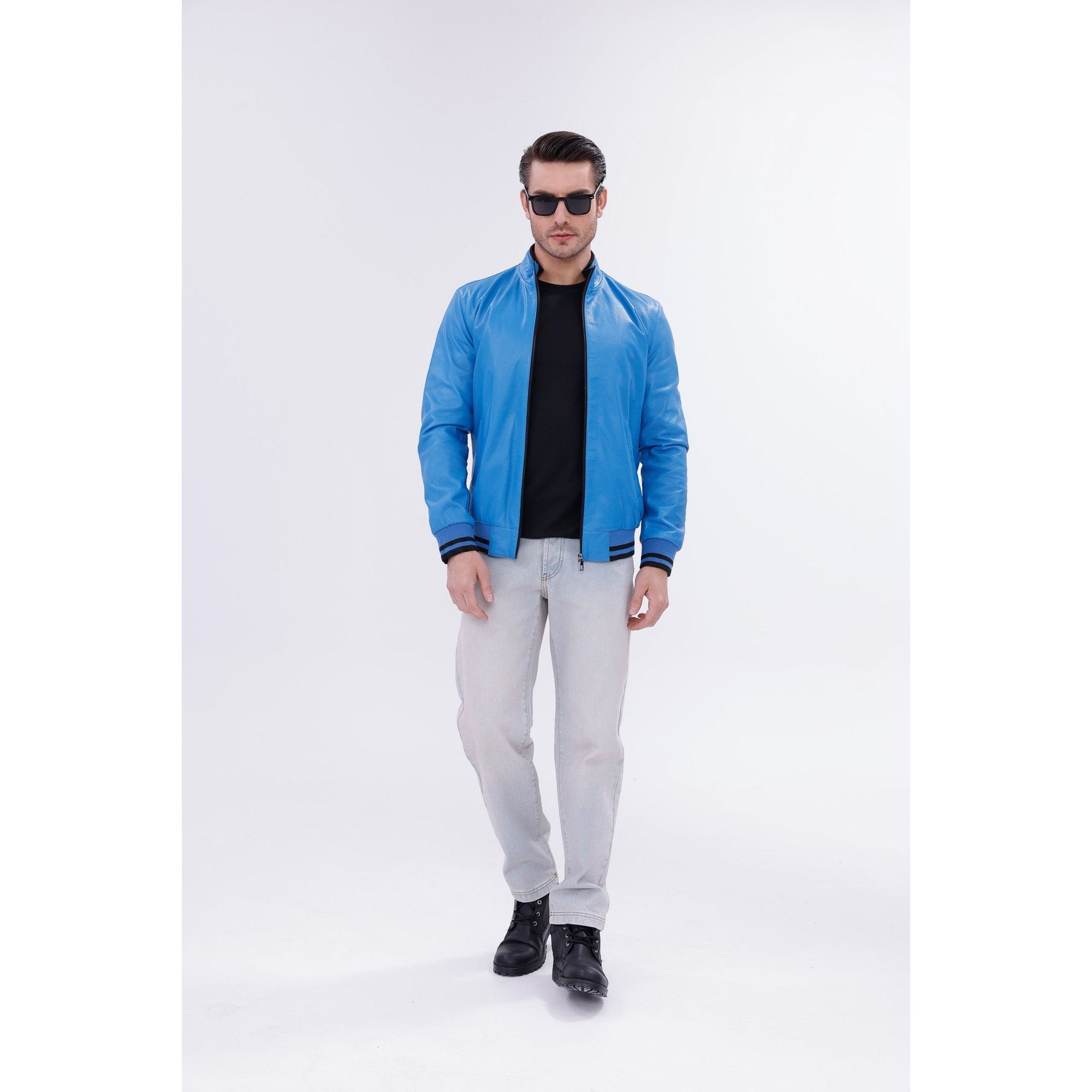 Vinci Monza Blue Lambskin Men Leather Jacket