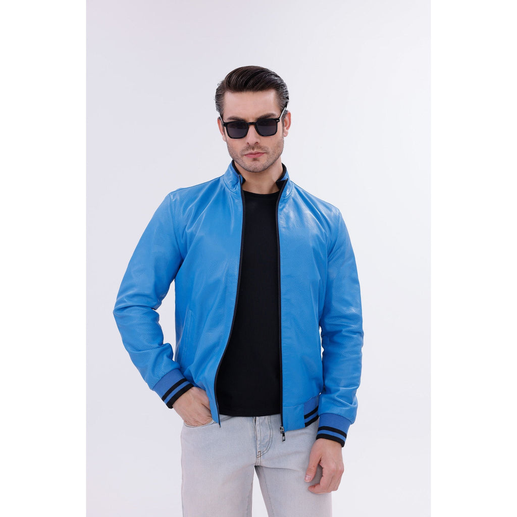 Vinci Monza Blue Lambskin Men Leather Jacket