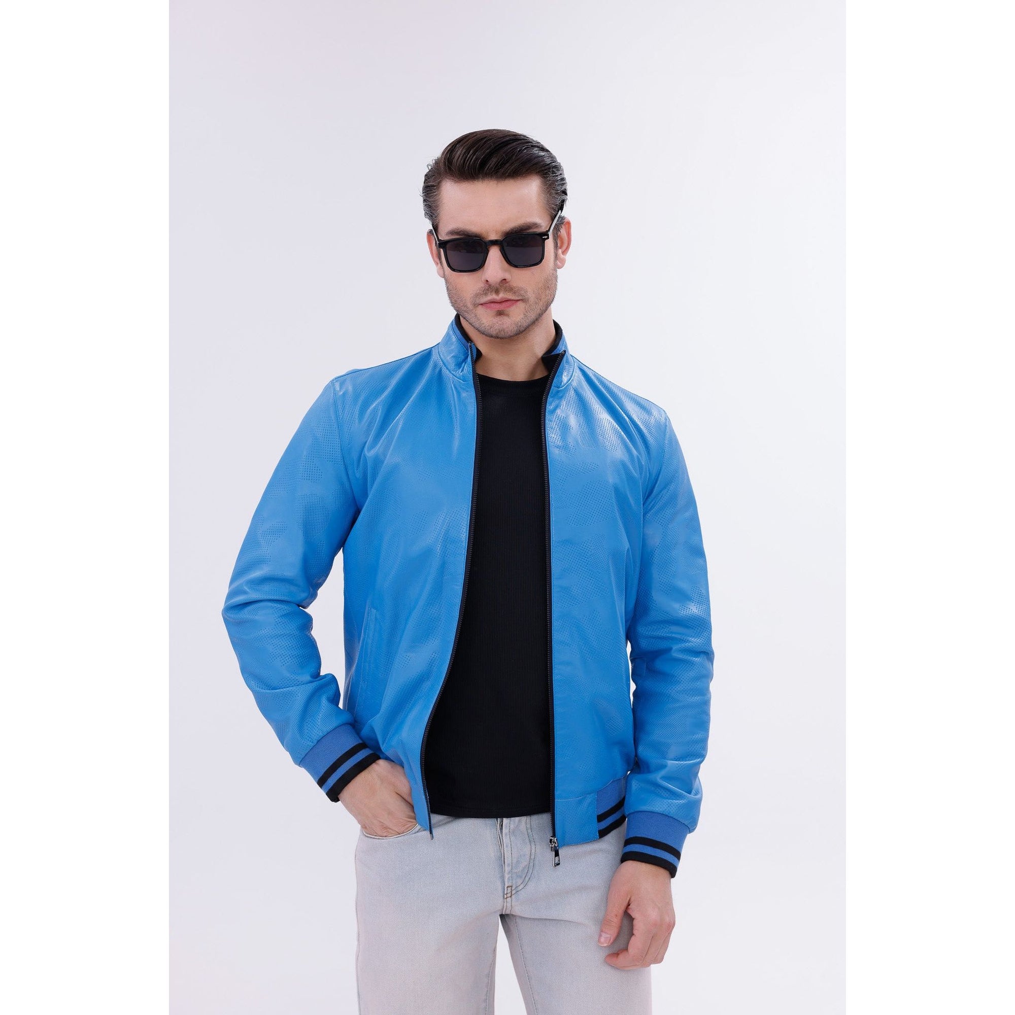 Vinci Monza Blue Lambskin Men Leather Jacket