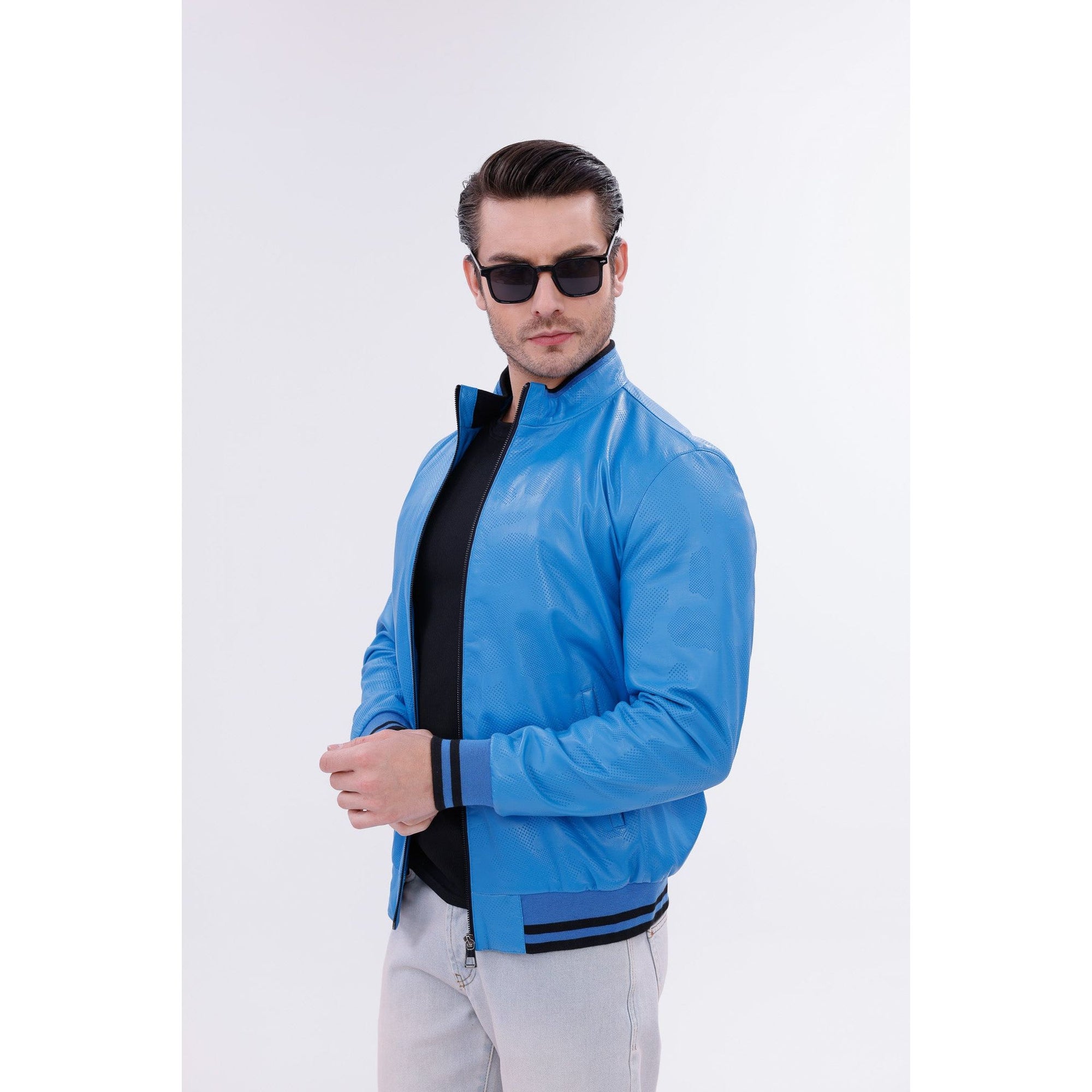 Vinci Monza Blue Lambskin Men Leather Jacket
