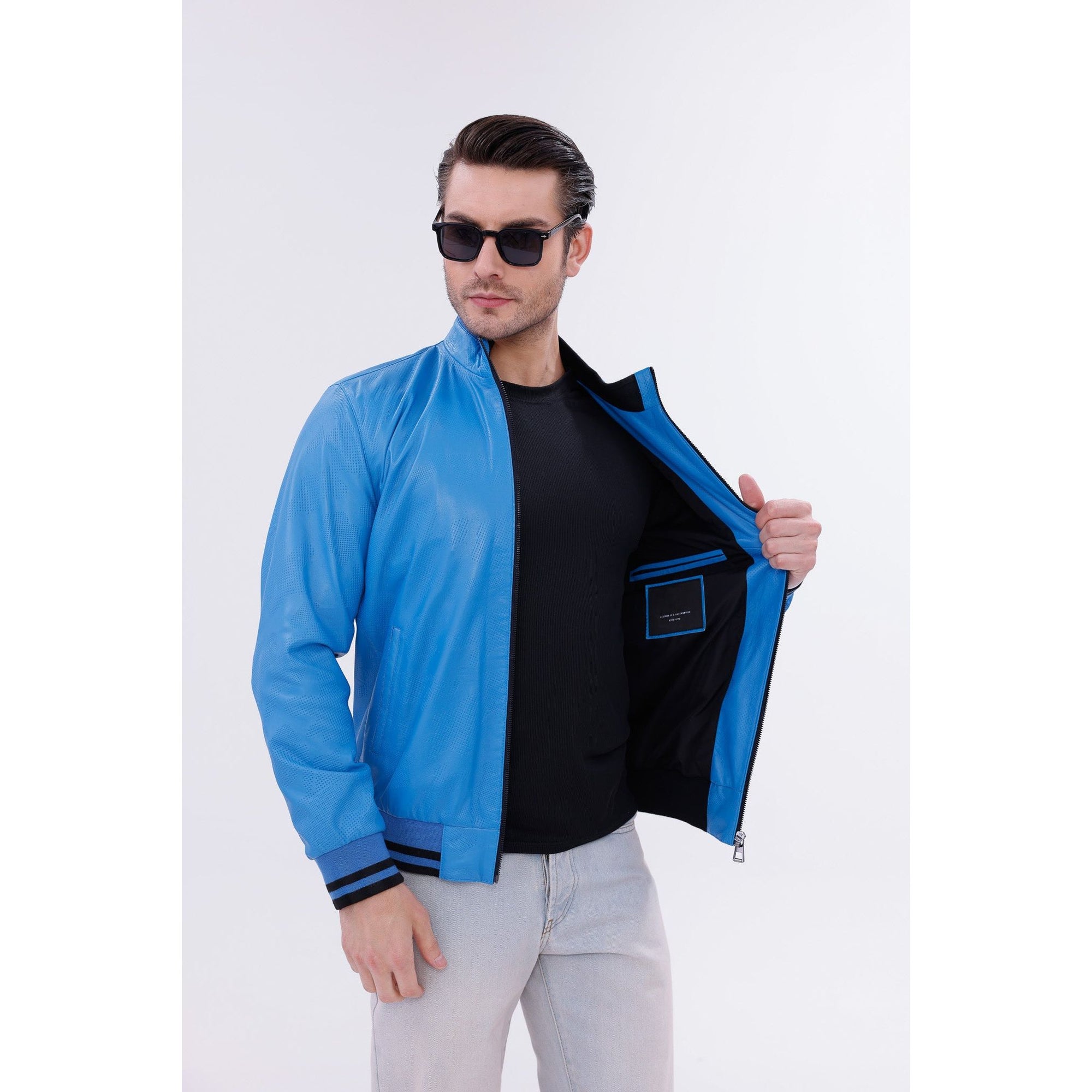 Vinci Monza Blue Lambskin Men Leather Jacket