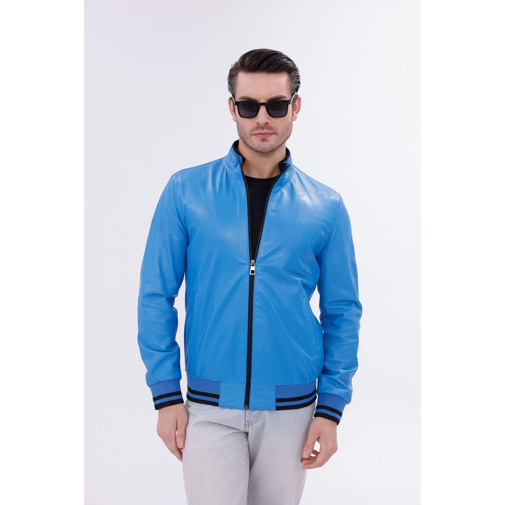 Vinci Monza Blue Lambskin Men Leather Jacket