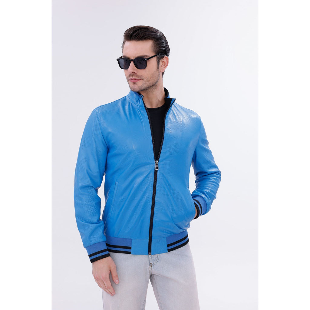 Vinci Monza Blue Lambskin Men Leather Jacket