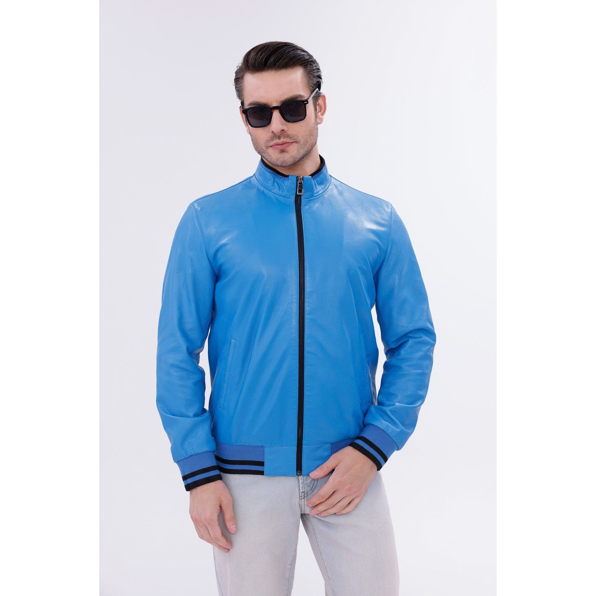 Vinci Monza Blue Lambskin Men Leather Jacket