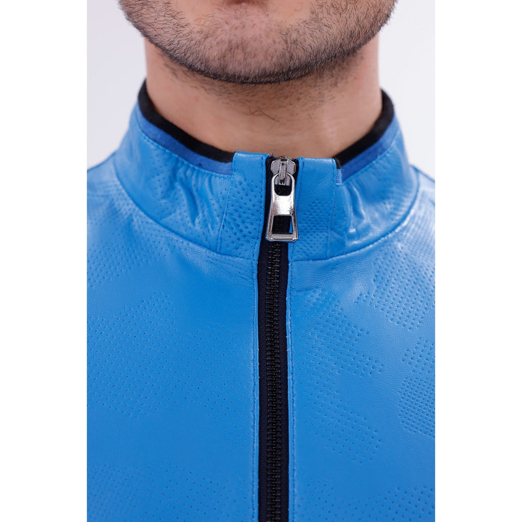 Vinci Monza Blue Lambskin Men Leather Jacket
