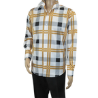 Men's Sports Shirt By Moderno Plaid Fancy Silky Long Sleeves MJLS-809 White