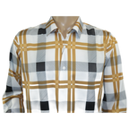 Men's Sports Shirt By Moderno Plaid Fancy Silky Long Sleeves MJLS-809 White