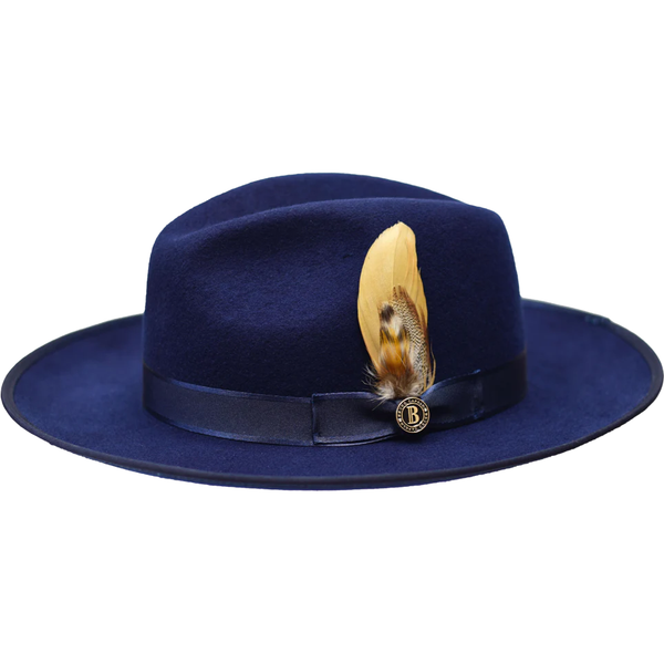 Mens Hat BRUNO CAPELO Australian Wool Wide Brim Fedora Melrose MR371 Navy Blue
