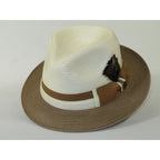 Men's Bruno Capelo 2-Tone Braided Straw Fedora Hat Main Street MS472 Ivory/Cognac