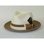 Men's Bruno Capelo 2-Tone Braided Straw Fedora Hat Main Street MS472 Ivory/Cognac