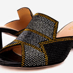 The Magnolia Black Glitter Leather Women Sandal