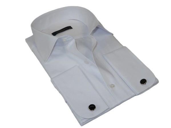 Men's Dress Shirt MARCUZZI Turkey 100% Soft Cotton French Cuffs Marc3 White