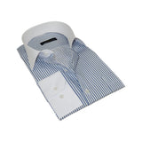 Men's Shirt MARCUZZI Turkey 100% Cotton Marc4 Navy Stripe White Collar and Cuffs