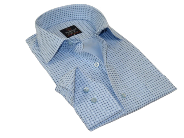 Men's Sports Shirt MARCUZZI Turkey 100% Soft Cotton Marc6 Blue Diamond Dots