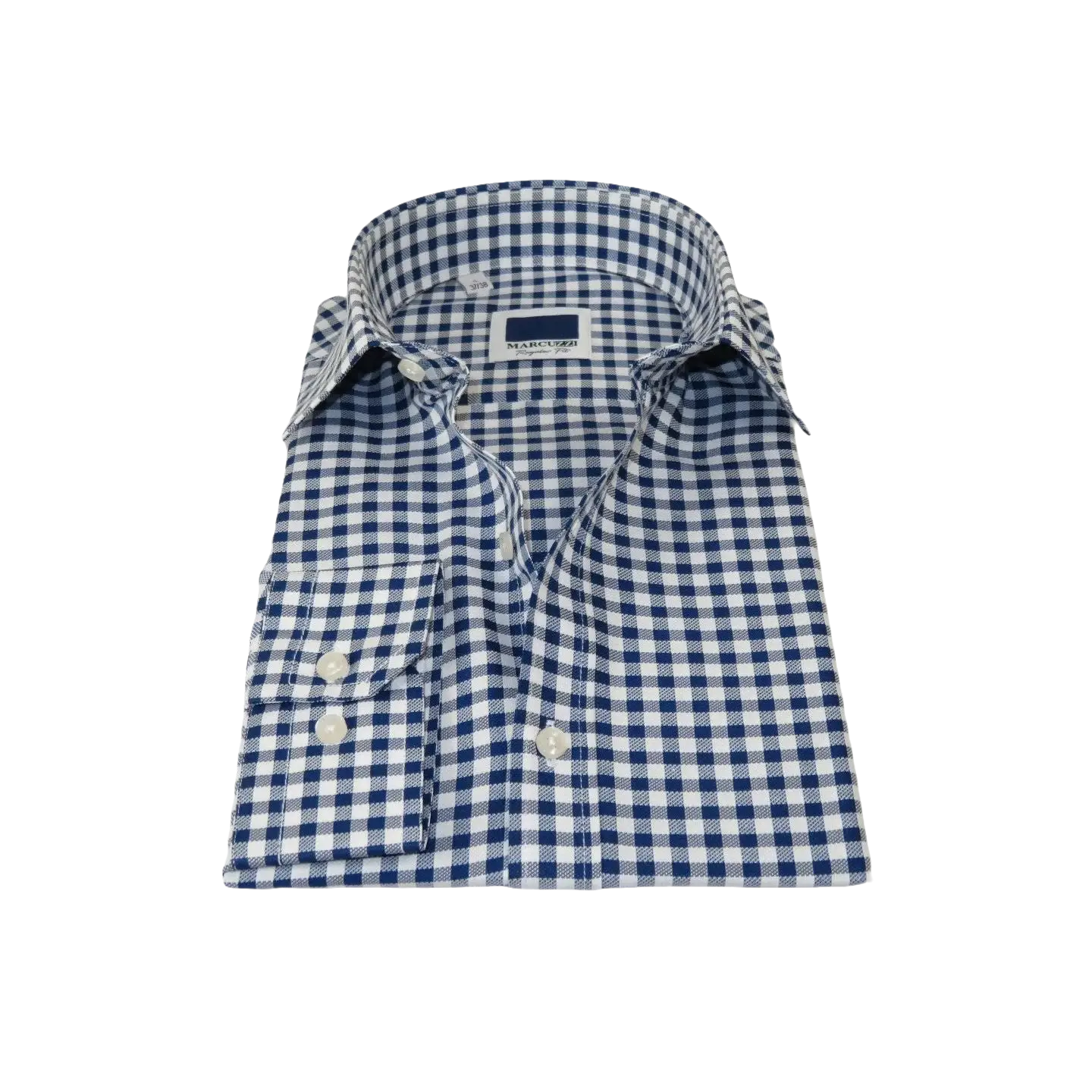 Men's Sports Dress Shirt MARCUZZI Turkey 100% Soft Cotton Marc9 Navy Checker
