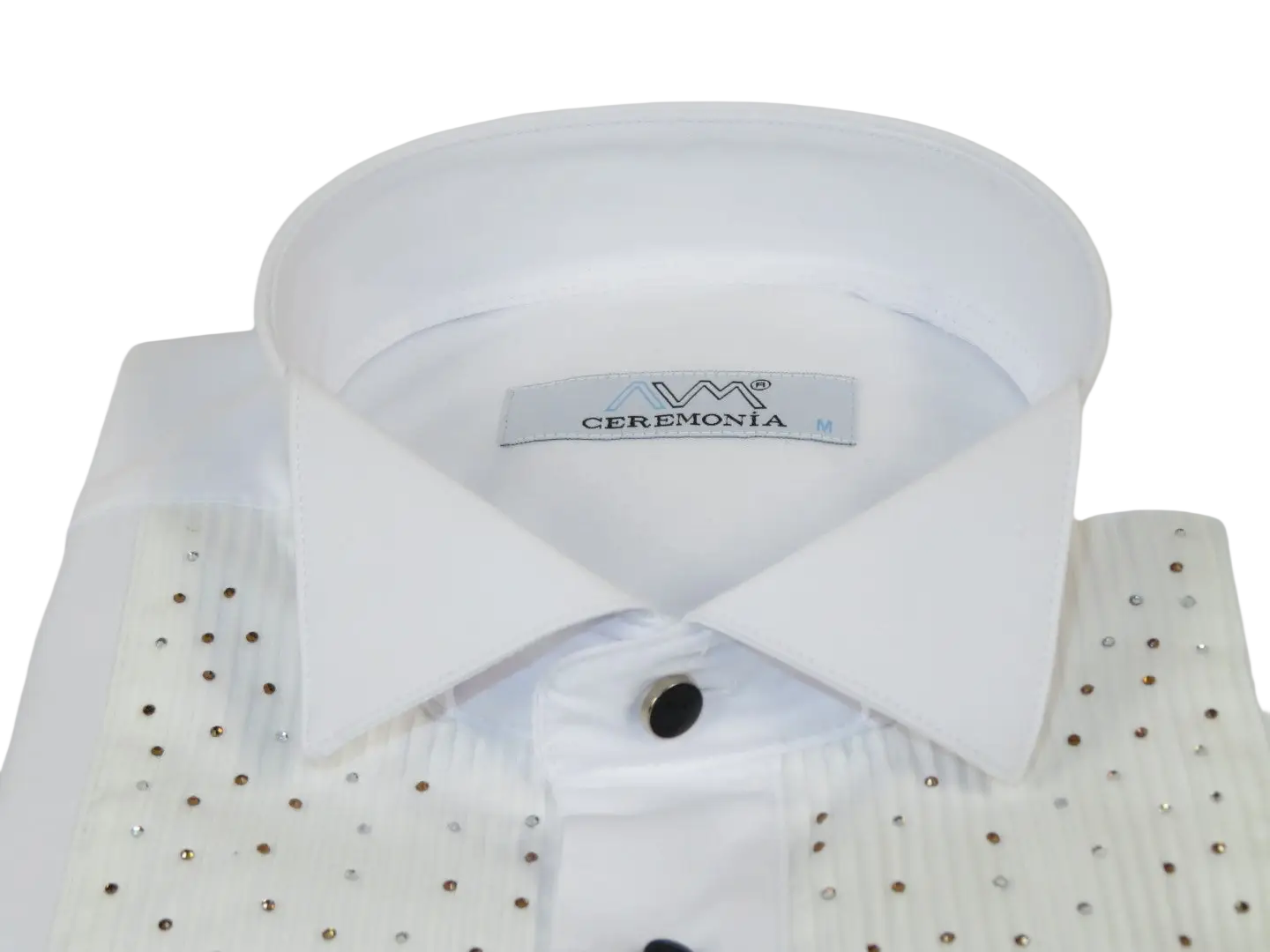 Men CEREMONIA Tuxedo Shirt Rhinestone Cotton Turkey #Milano 13 White Wing Tip
