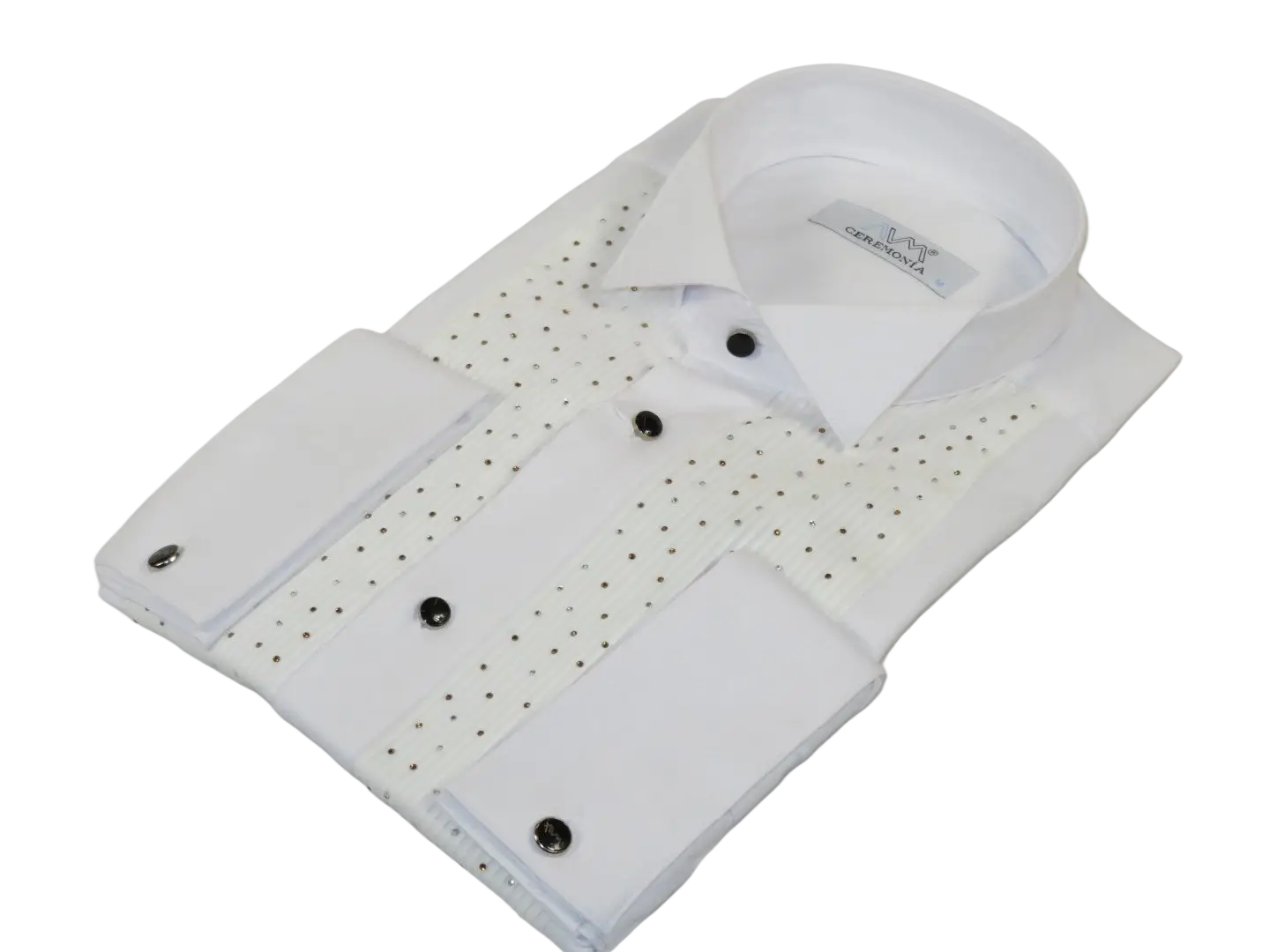 Men CEREMONIA Tuxedo Shirt Rhinestone Cotton Turkey #Milano 13 White Wing Tip