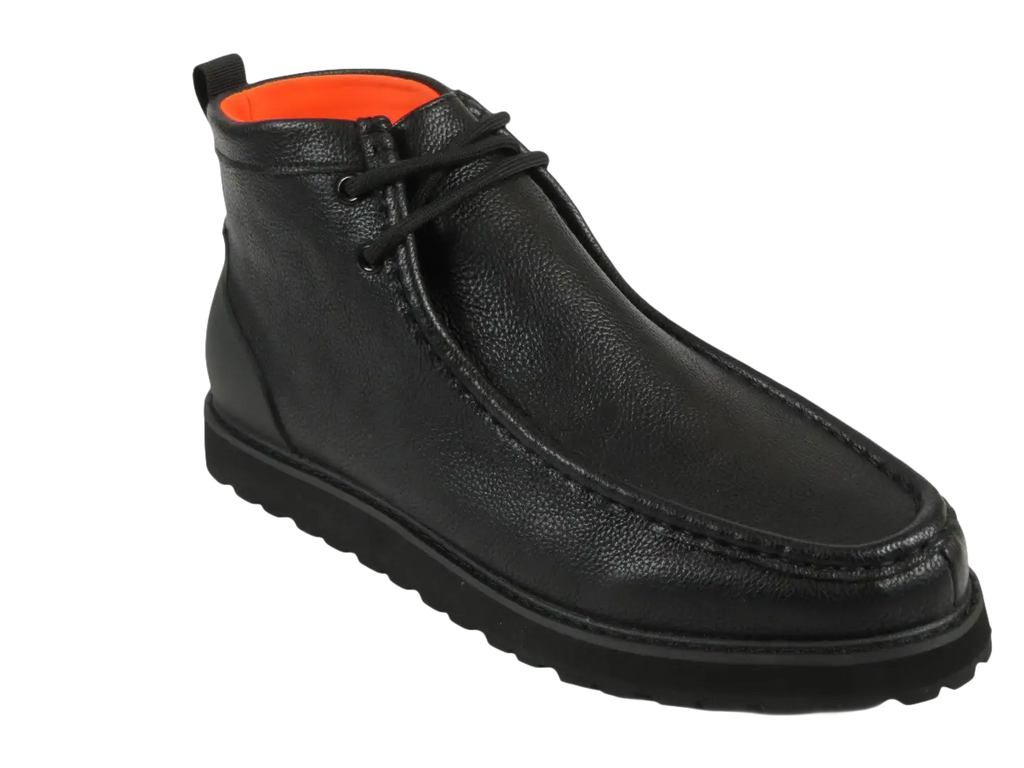 Men's TAYNO Wallabee Chukka Boots Smooth Leather Light Weight Mojave L Black
