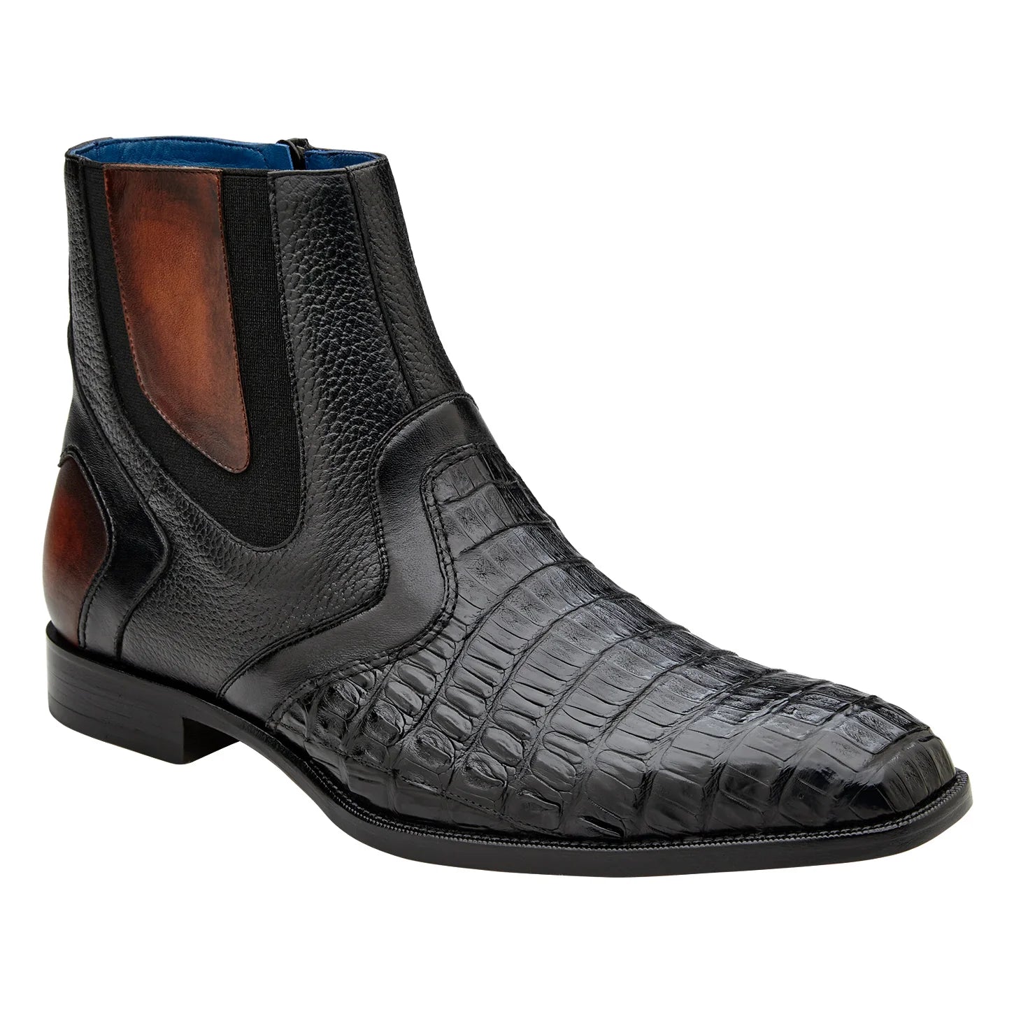 Belvedere Monte Genuine Caiman Crocodile Italian Leather Zipper Boot Black R102