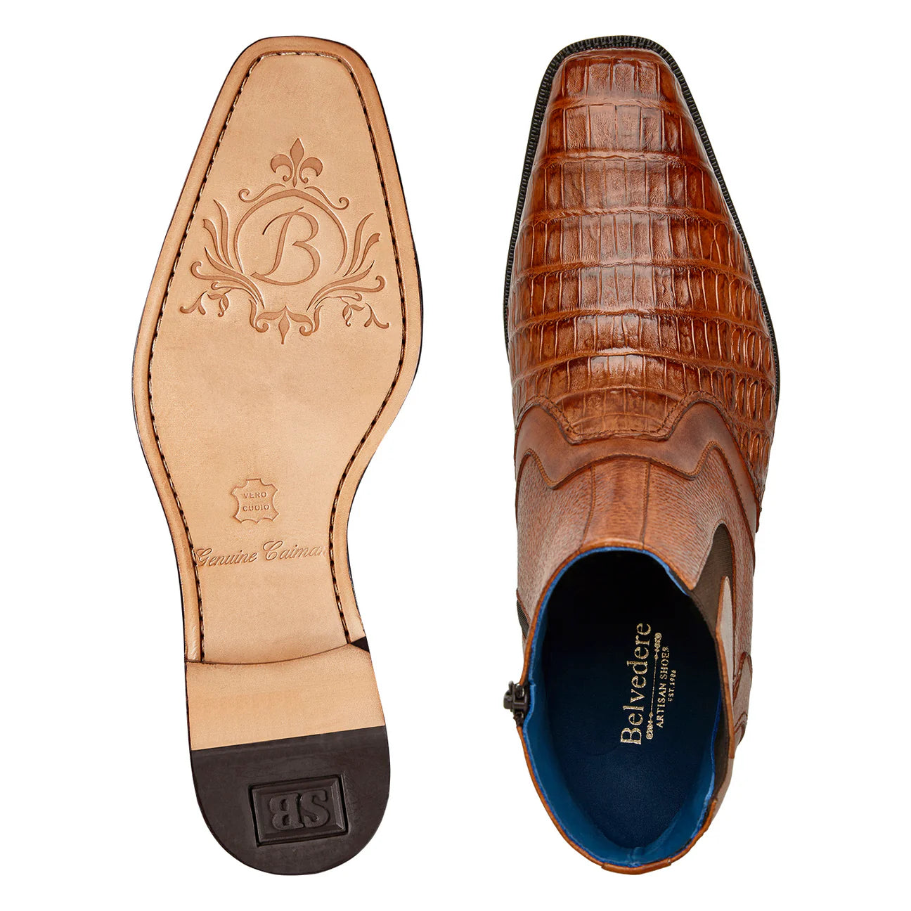 Belvedere Monte Genuine Caiman Crocodile Italian Leather Zipper Boot Ant. Sport R102