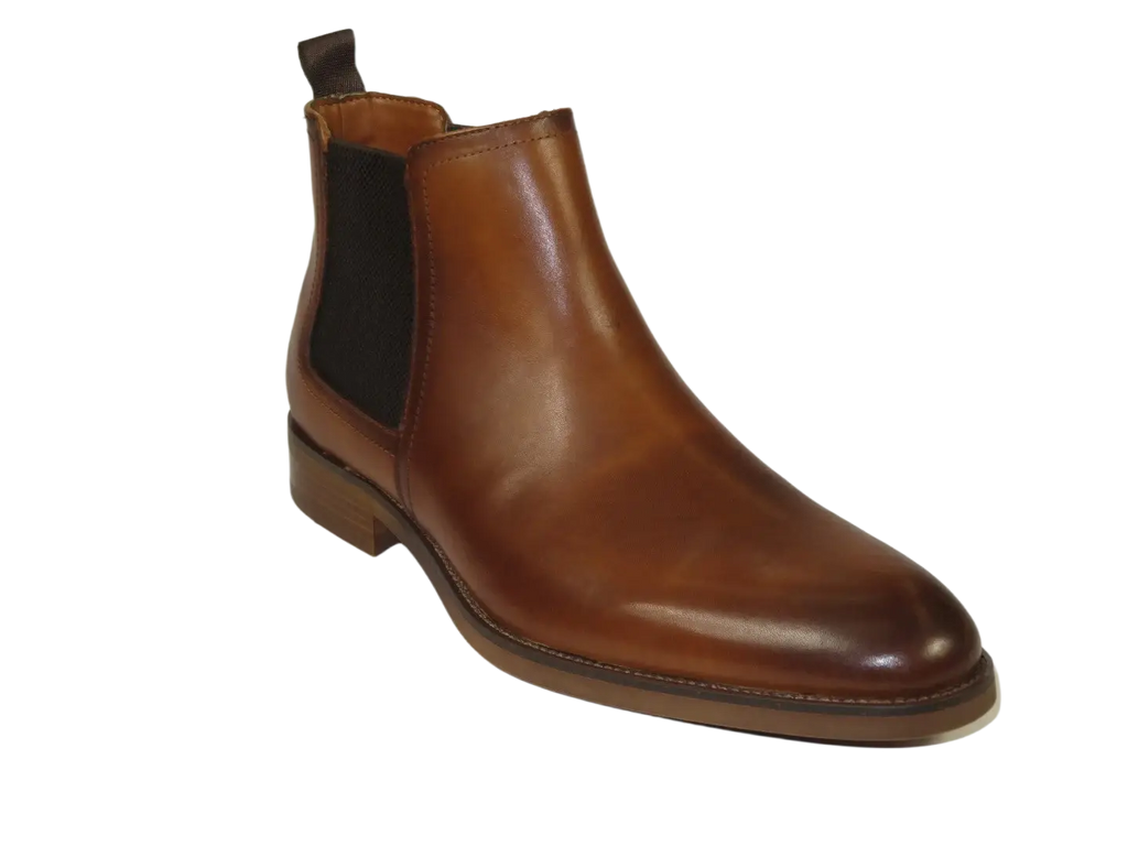 Men's Slip On Boot STEVE MADDEN Leather Upper Plain Toe Montreux Tan