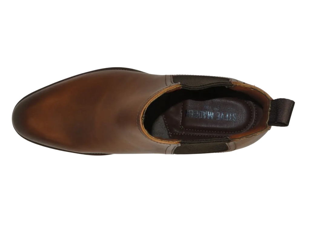 Men's Slip On Boot STEVE MADDEN Leather Upper Plain Toe Montreux Tan