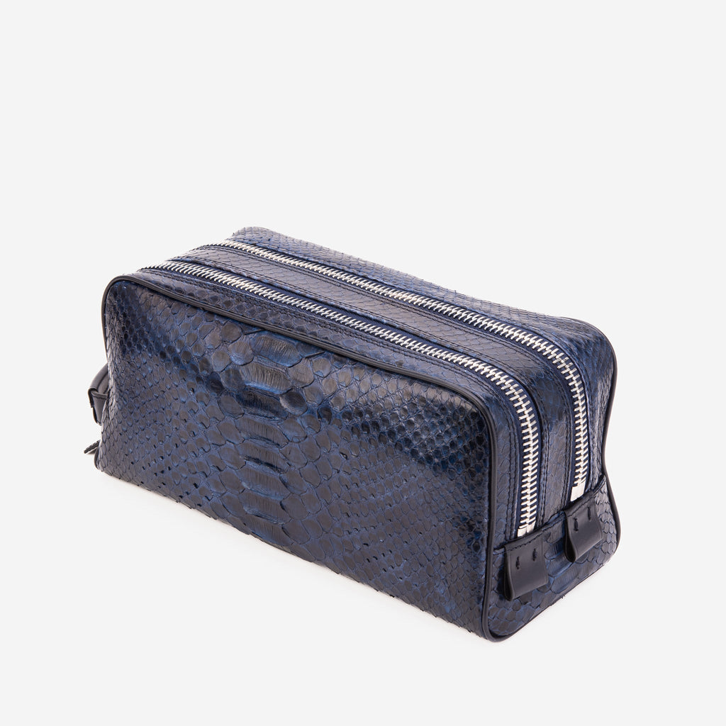 The Belluno Navy Blue Python Leather Men’s Essentials Bag