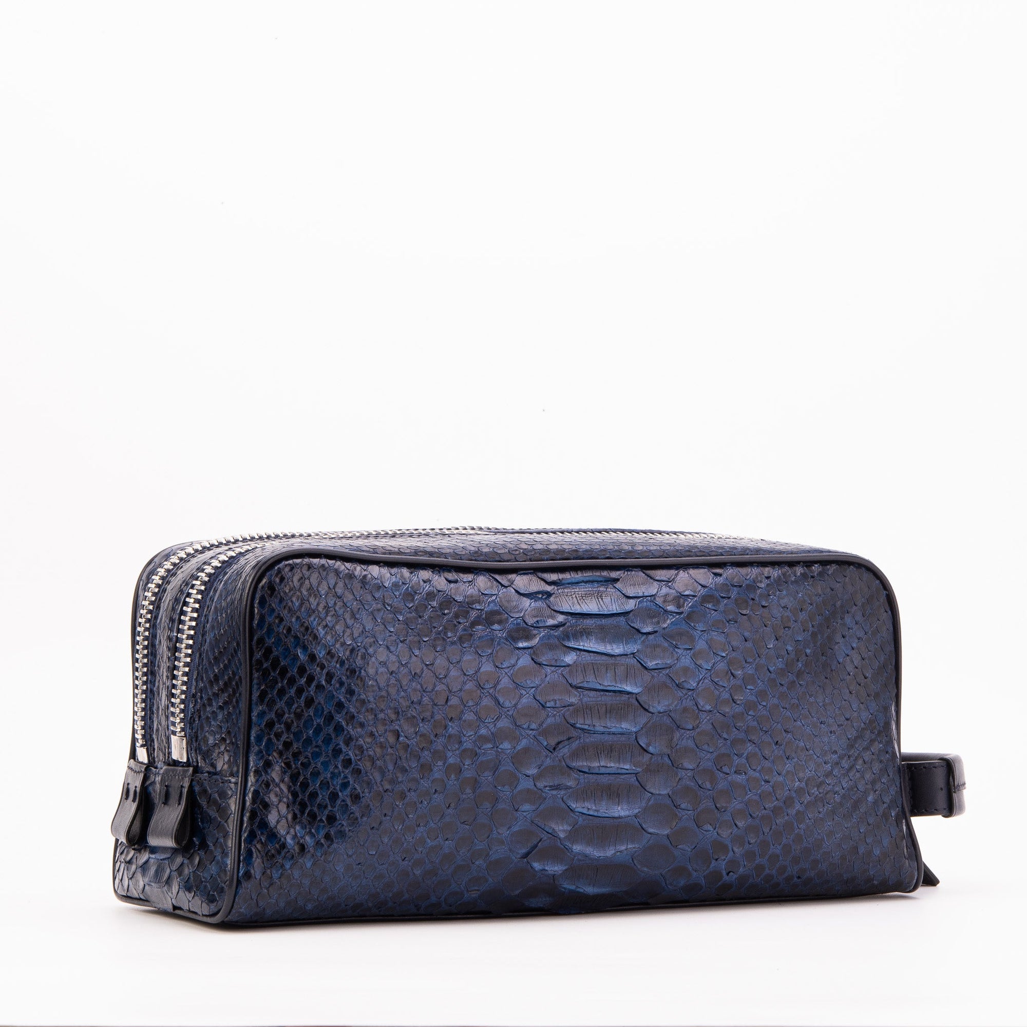 The Belluno Navy Blue Python Leather Men’s Essentials Bag