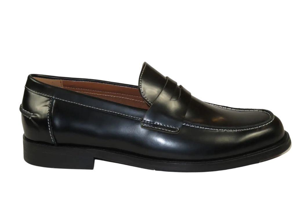 Men's Shoes STEVE MADDEN Leather Upper Penny Slip on Natan Black