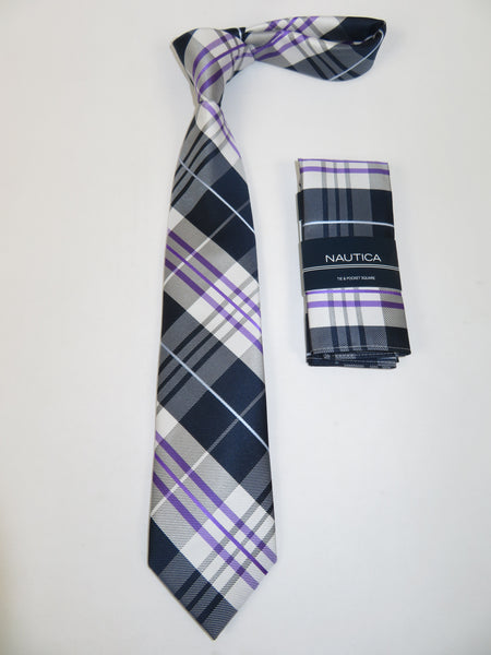Men's  Nautica Tie and Hankie Set Woven Silky Feel #Nautica-2 Lavender