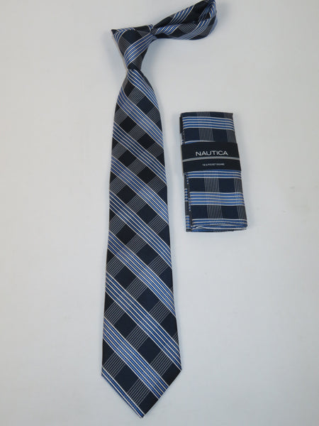 Men's  Nautica Tie and Hankie Set Woven Silky Feel #Nautica-3 Blue