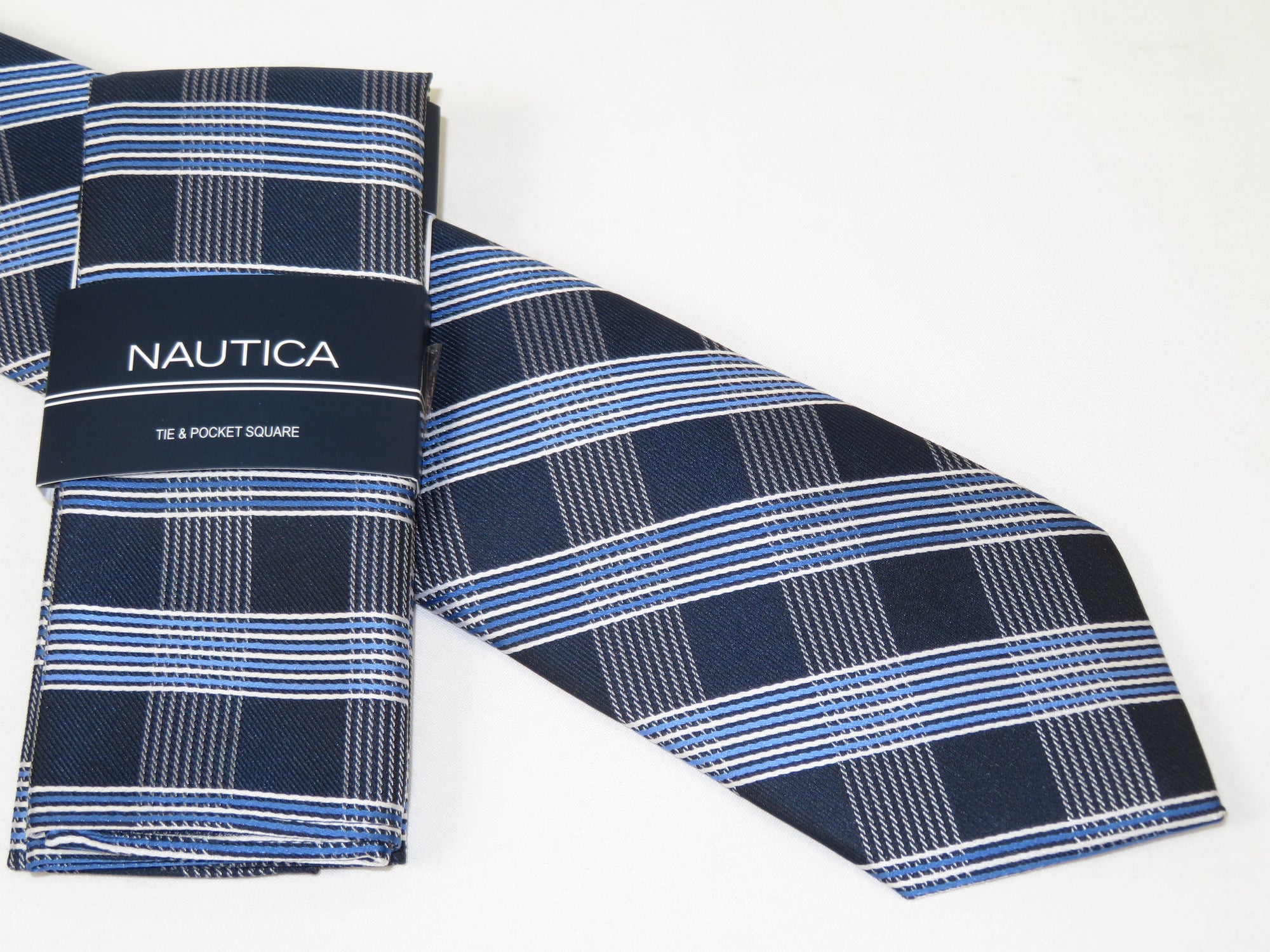 Men's  Nautica Tie and Hankie Set Woven Silky Feel #Nautica-3 Blue