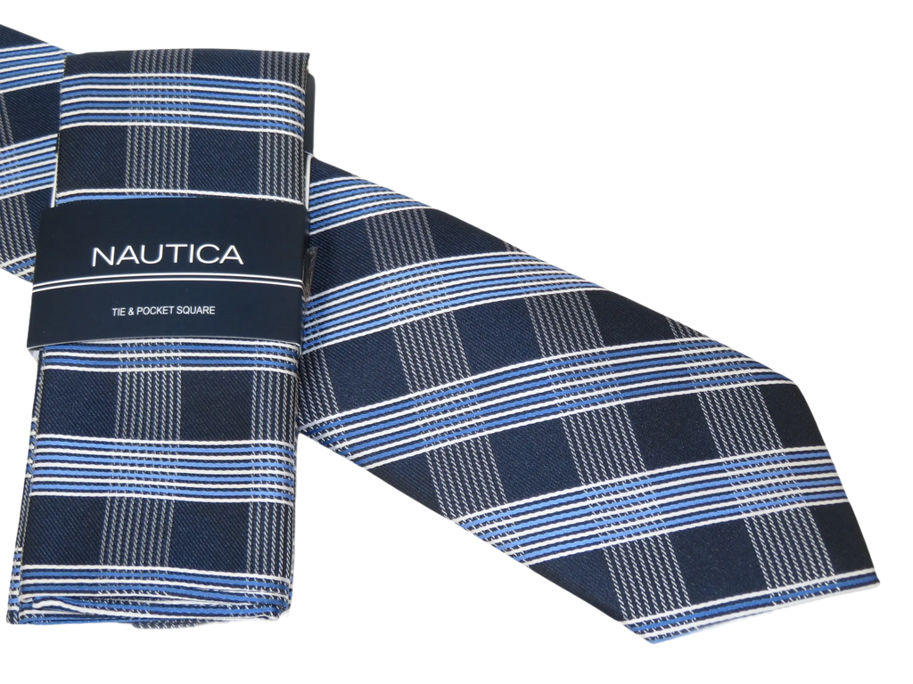 Men's  Nautica Tie and Hankie Set Woven Silky Feel #Nautica-3 Blue