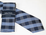 Men's  Nautica Tie and Hankie Set Woven Silky Feel #Nautica-3 Blue