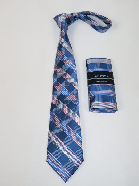 Men's  Nautica Tie and Hankie Set Woven Silky Feel #Nautica-4 Lavender Blue