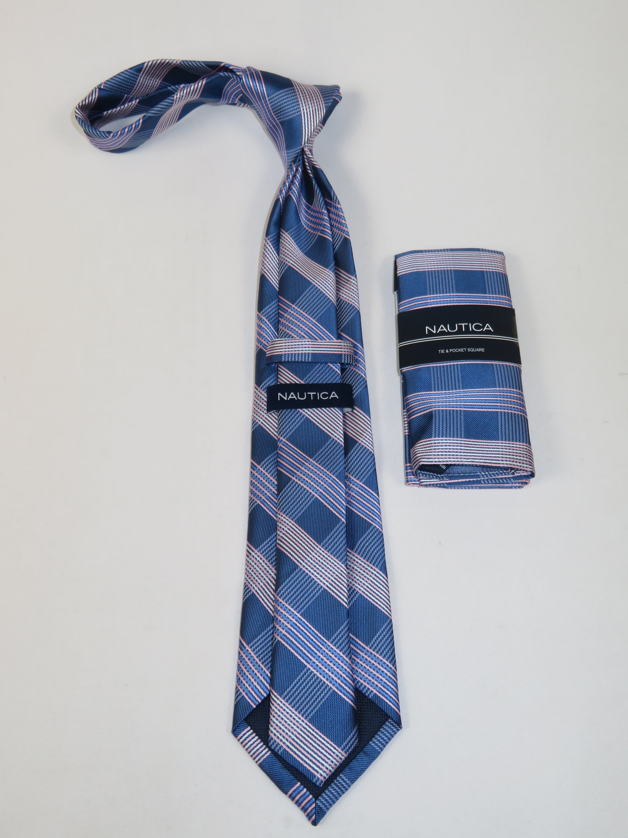 Men's  Nautica Tie and Hankie Set Woven Silky Feel #Nautica-4 Lavender Blue