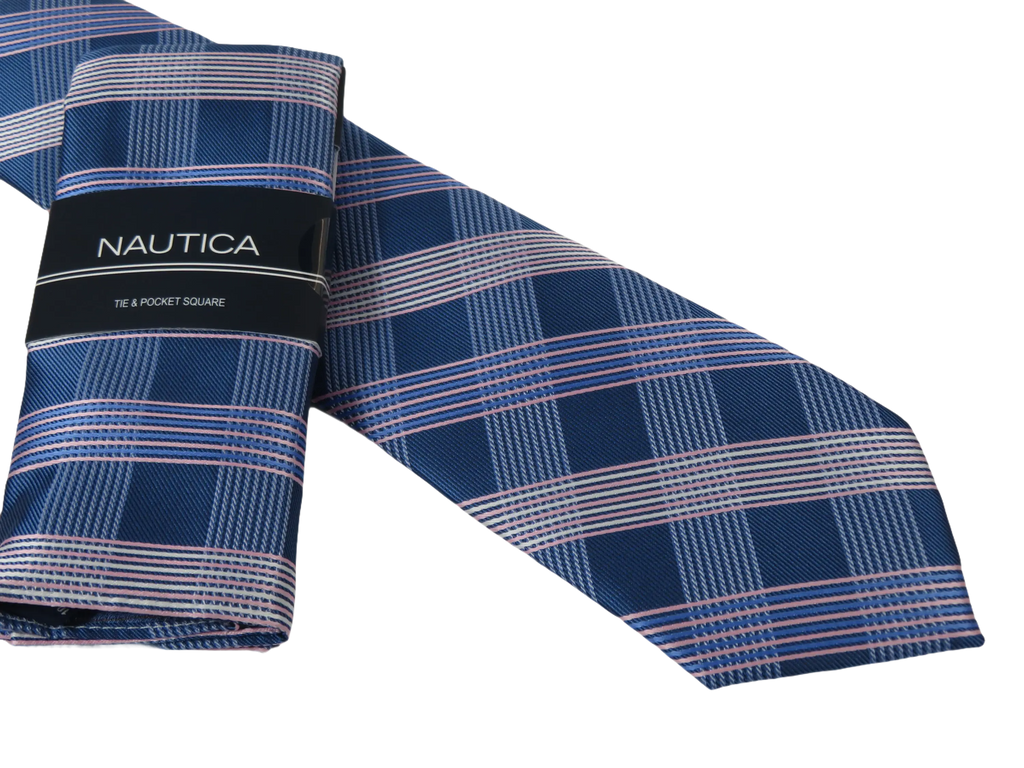 Men's  Nautica Tie and Hankie Set Woven Silky Feel #Nautica-4 Lavender Blue