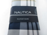 Men's  Nautica Tie and Hankie Set Woven Silky Feel #Nautica-6 Beige Blue