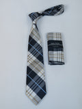 Men's  Nautica Tie and Hankie Set Woven Silky Feel #Nautica-6 Beige Blue