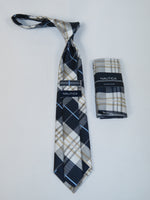 Men's  Nautica Tie and Hankie Set Woven Silky Feel #Nautica-6 Beige Blue