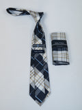 Men's  Nautica Tie and Hankie Set Woven Silky Feel #Nautica-6 Beige Blue
