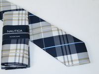 Men's  Nautica Tie and Hankie Set Woven Silky Feel #Nautica-6 Beige Blue