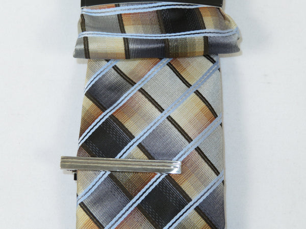 Men's  Nautica Tie/Hankie/Tie Bar Set Woven Silky Feel #Nautica-8 Tan Gray