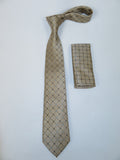 Men's  Nautica Tie and Hankie Set Woven Silky Feel #Nautica-1 Beige